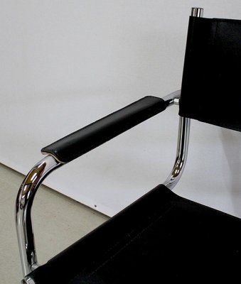 Black Leather and Chrome Metal Chair, 1970s-RVK-948663