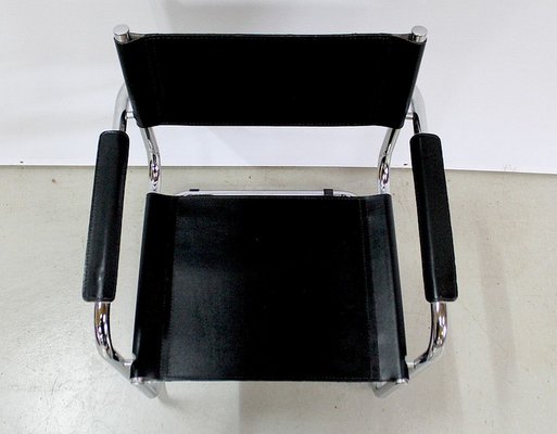 Black Leather and Chrome Metal Chair, 1970s-RVK-948663