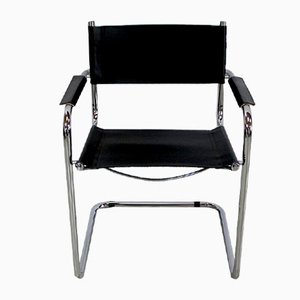 Black Leather and Chrome Metal Chair, 1970s-RVK-948663