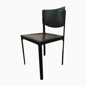 Black Leather and Steel Dining Chairs by Matteo Grassi, 1980s-AKW-2017483