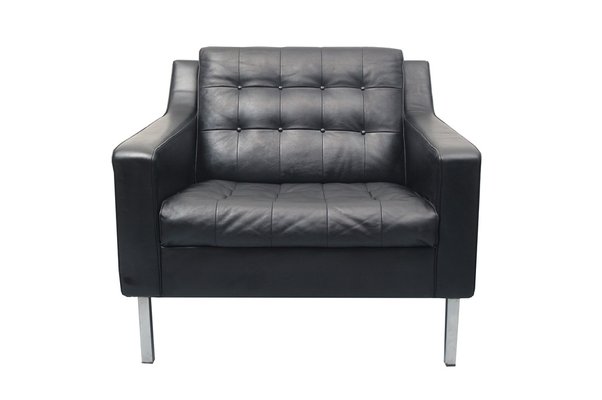 Black Leather Armchair, 1960s-PF-1238763