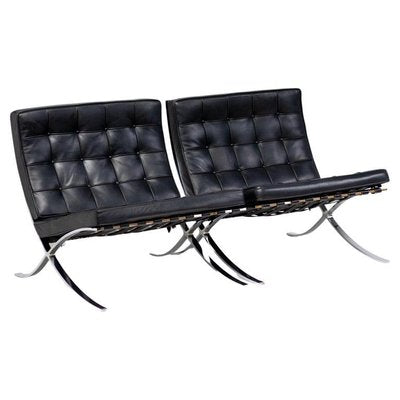 Black Leather Armchairs by Mies Van Der Rohe for Knoll Barcelona Chairs, 1970s, Set of 2-WN-1451885