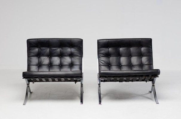 Black Leather Armchairs by Mies Van Der Rohe for Knoll Barcelona Chairs, 1970s, Set of 2-WN-1451885