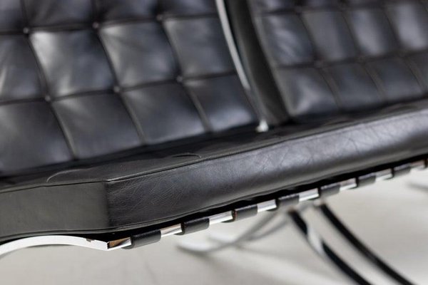 Black Leather Armchairs by Mies Van Der Rohe for Knoll Barcelona Chairs, 1970s, Set of 2-WN-1451885