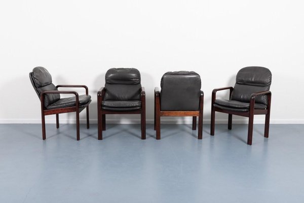 Black Leather Armchairs from Dyrlund, Denmark, 1980s, Set of 6-KMC-1427305