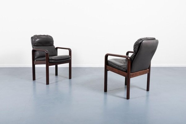 Black Leather Armchairs from Dyrlund, Denmark, 1980s, Set of 6-KMC-1427305