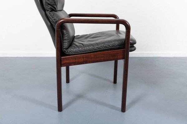 Black Leather Armchairs from Dyrlund, Denmark, 1980s, Set of 6-KMC-1427305