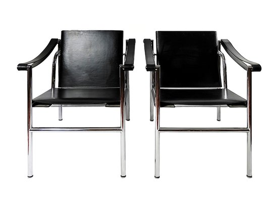 Black Leather Armchairs LC1 by Le Corbusier for Cassina, 1990s, Set of 2-ZVH-2017247