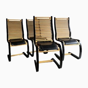 Black Leather & Bentwood Cantilevered Dining Chairs by Terje Hope for Møremøbler, 1980s, Set of 4-UAO-1345242