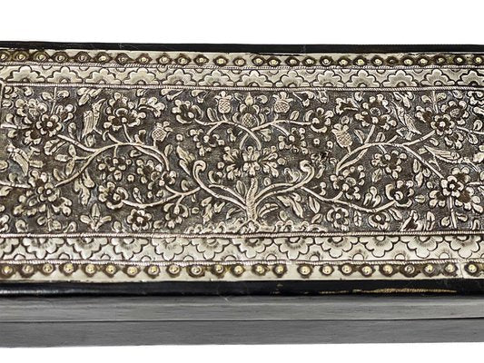 Black Leather Box with Indonesian Silver, 1920s-UCH-1224191