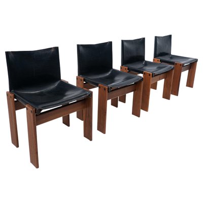 Black Leather Chairs Model Monk attributed to Afra & Tobia Scarpa for Molteni, 1970s, Set of 4-FGA-1433251