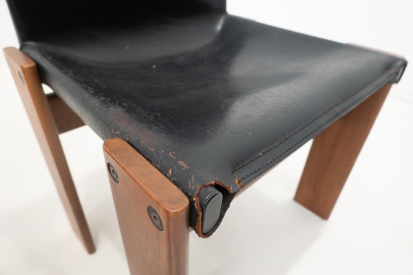 Black Leather Chairs Model Monk attributed to Afra & Tobia Scarpa for Molteni, 1970s, Set of 4-FGA-1433251