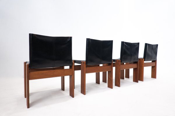 Black Leather Chairs Model Monk attributed to Afra & Tobia Scarpa for Molteni, 1970s, Set of 4-FGA-1433251