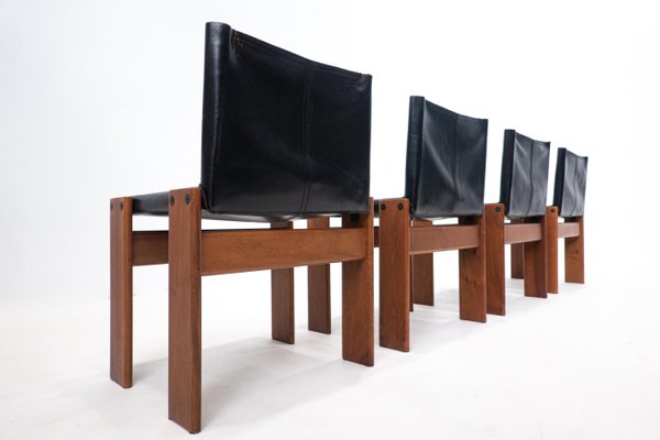 Black Leather Chairs Model Monk attributed to Afra & Tobia Scarpa for Molteni, 1970s, Set of 4-FGA-1433251