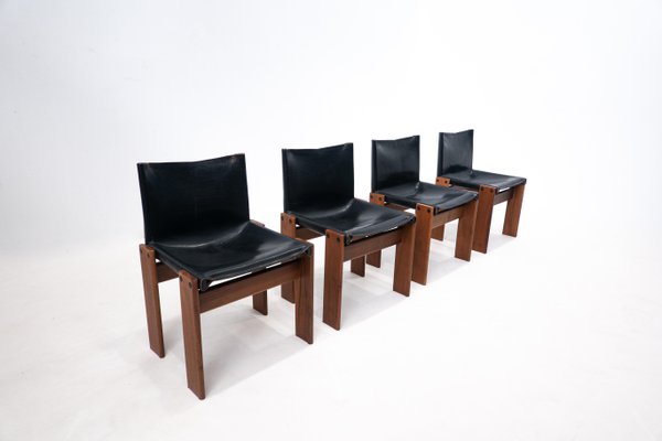 Black Leather Chairs Model Monk attributed to Afra & Tobia Scarpa for Molteni, 1970s, Set of 4-FGA-1433251