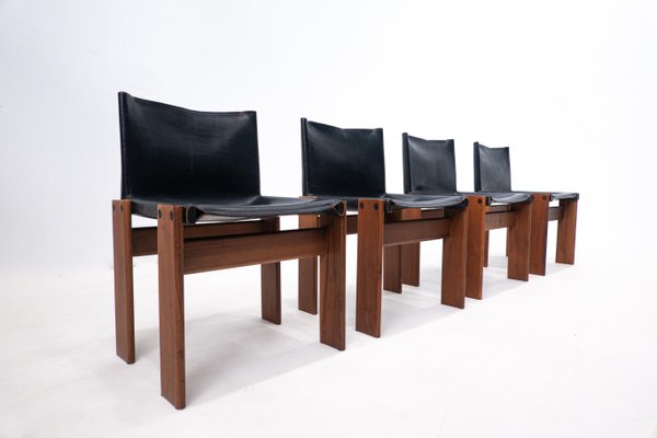 Black Leather Chairs Model Monk attributed to Afra & Tobia Scarpa for Molteni, 1970s, Set of 4-FGA-1433251