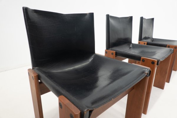 Black Leather Chairs Model Monk attributed to Afra & Tobia Scarpa for Molteni, 1970s, Set of 4-FGA-1433251