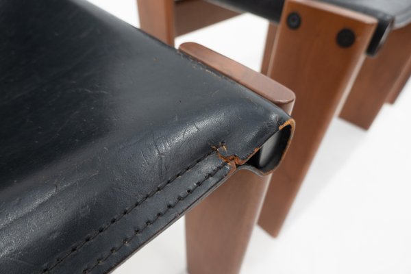 Black Leather Chairs Model Monk attributed to Afra & Tobia Scarpa for Molteni, 1970s, Set of 4-FGA-1433251