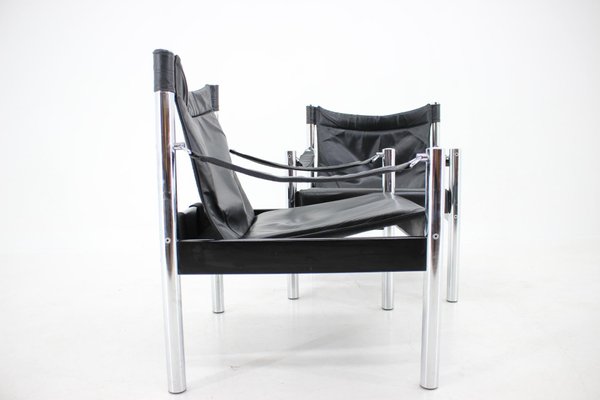 Black Leather & Chrome Safari Chair by Johanson Design, 1970s, Set of 2-TZ-1287116