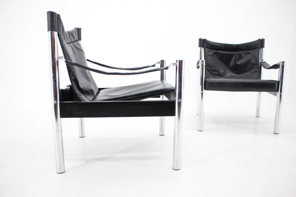 Black Leather & Chrome Safari Chair by Johanson Design, 1970s, Set of 2-TZ-1287116