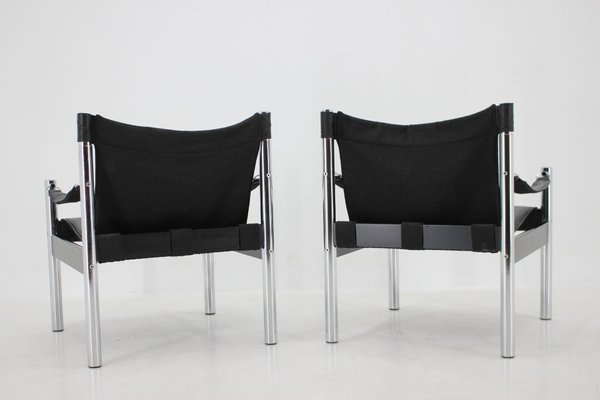 Black Leather & Chrome Safari Chair by Johanson Design, 1970s, Set of 2-TZ-1287116