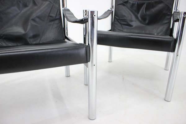 Black Leather & Chrome Safari Chair by Johanson Design, 1970s, Set of 2-TZ-1287116