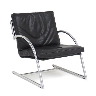 Black Leather Des Lounge Chair attributed to Gerard Van Den Berg for Rohé Noordwolde, 1980s-UBE-1402751