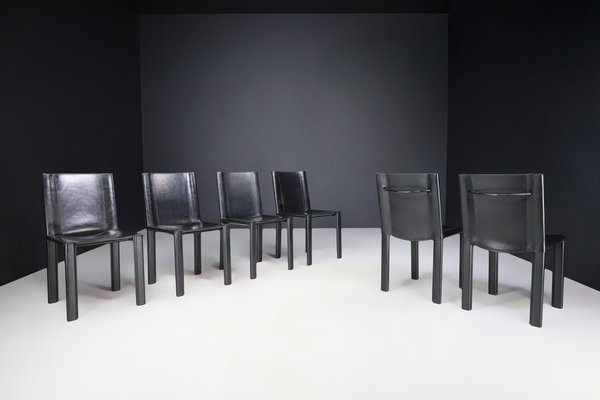 Black Leather Dining Room Chairs by Carlo Bartoli for Matteo Grassi, Italy, 1980s, Set of 2-TRW-1702346