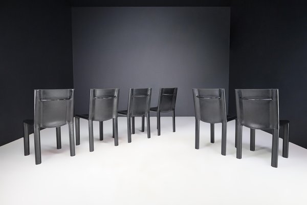 Black Leather Dining Room Chairs by Carlo Bartoli for Matteo Grassi, Italy, 1980s, Set of 2-TRW-1702346