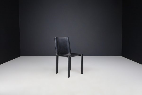 Black Leather Dining Room Chairs by Carlo Bartoli for Matteo Grassi, Italy, 1980s, Set of 2-TRW-1702346