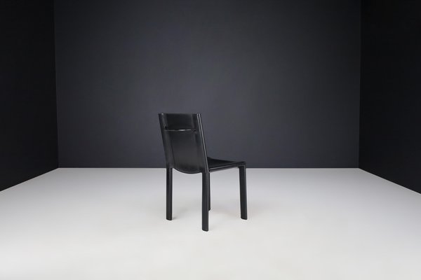 Black Leather Dining Room Chairs by Carlo Bartoli for Matteo Grassi, Italy, 1980s, Set of 2-TRW-1702346