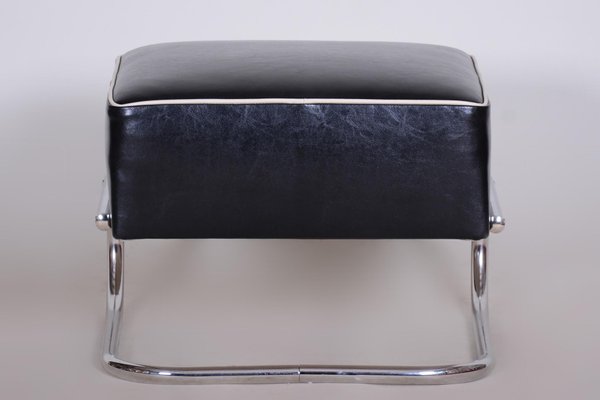 Black Leather Footstool from Slezák, Czechia, 1930s-WHY-1151329