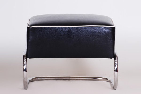 Black Leather Footstool from Slezák, Czechia, 1930s-WHY-1151329