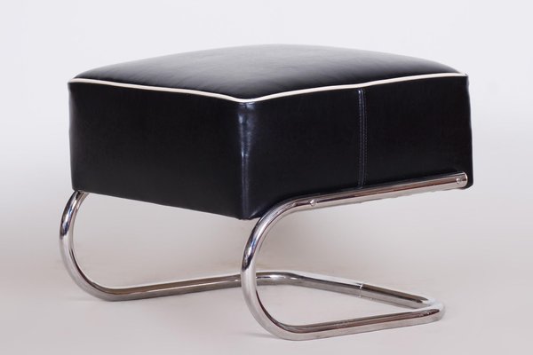 Black Leather Footstool from Slezák, Czechia, 1930s-WHY-1151329