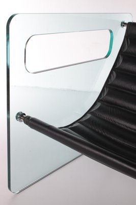 Black Leather & Glass Chair by Giovanni Tommaso Garattoni, Italy-EZZ-1128408