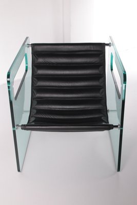 Black Leather & Glass Chair by Giovanni Tommaso Garattoni, Italy-EZZ-1128408