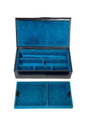 Black Leather Jewelry Box with Indonesian Silver, 1920s-UCH-1224200