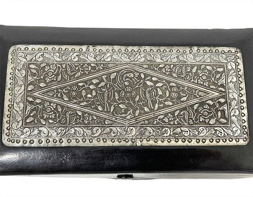 Black Leather Jewelry Box with Indonesian Silver, 1920s-UCH-1224200