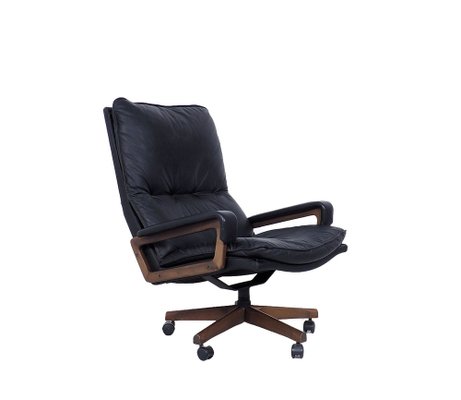 Black Leather King Chair by André Vandenbeuck for Strässle, 1960s-SN-1777942