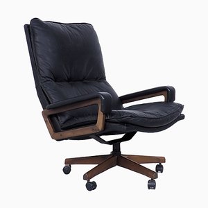 Black Leather King Chair by André Vandenbeuck for Strässle, 1960s-SN-1777942