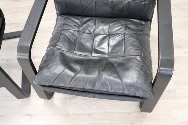 Black Leather Lounge Chairs, 1970s, Set of 2-DCO-899669