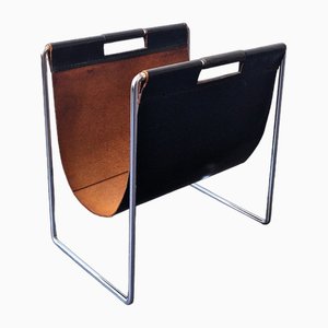 Black Leather Magazine Holder from Brabantia, the Netherlands, 1960s-NV-1805172