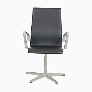 Black Leather Medium High Back Oxford Chair by Arne Jacobsen, 2000s-MTD-1400532