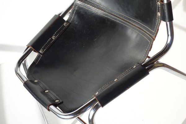 Black Leather Metal Chair by Charlotte Perriand for Dal Vera Les Arcs, 1970s, Set of 2-KGD-2032494