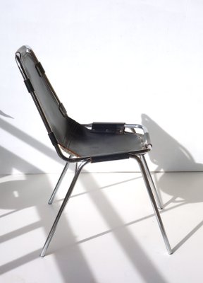 Black Leather Metal Chair by Charlotte Perriand for Dal Vera Les Arcs, 1970s, Set of 2-KGD-2032494