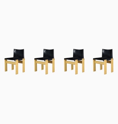 Black Leather Monk Dining Chairs by Afra & Tobia Scarpa for Molteni, 1974, Set of 4-TRW-1797117