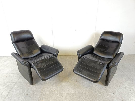 Black Leather Reclining Armchairs, 1970s, Set of 2-IRH-1756640