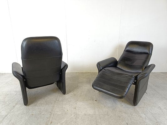 Black Leather Reclining Armchairs, 1970s, Set of 2-IRH-1756640