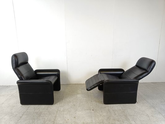 Black Leather Reclining Armchairs, 1970s, Set of 2-IRH-1756640