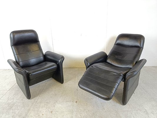 Black Leather Reclining Armchairs, 1970s, Set of 2-IRH-1756640